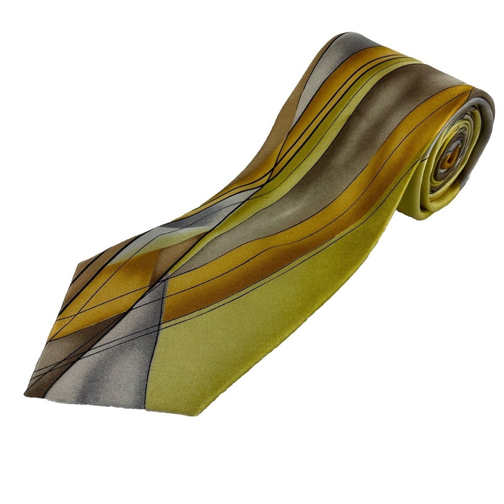 J.‎ Garcia Silk Tie, Facets ll Collection 53, Abstract Yellow, Gold, Tan, Grey
